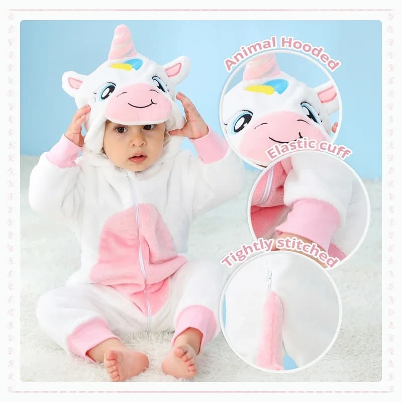 MICHLEY Carnaval White Unicorn Winter Baby Romper Winter Halloween Infant Costume Clothes Toddler Bodysuits Pajama Jumpsuit Girl