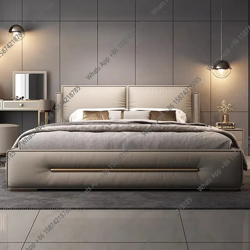 Letto X5 Light Luxury Tofu Block regolabile e mobile in pelle, letto matrimoniale moderno e semplice per camera da letto padronale, letto grande 2x2 metri