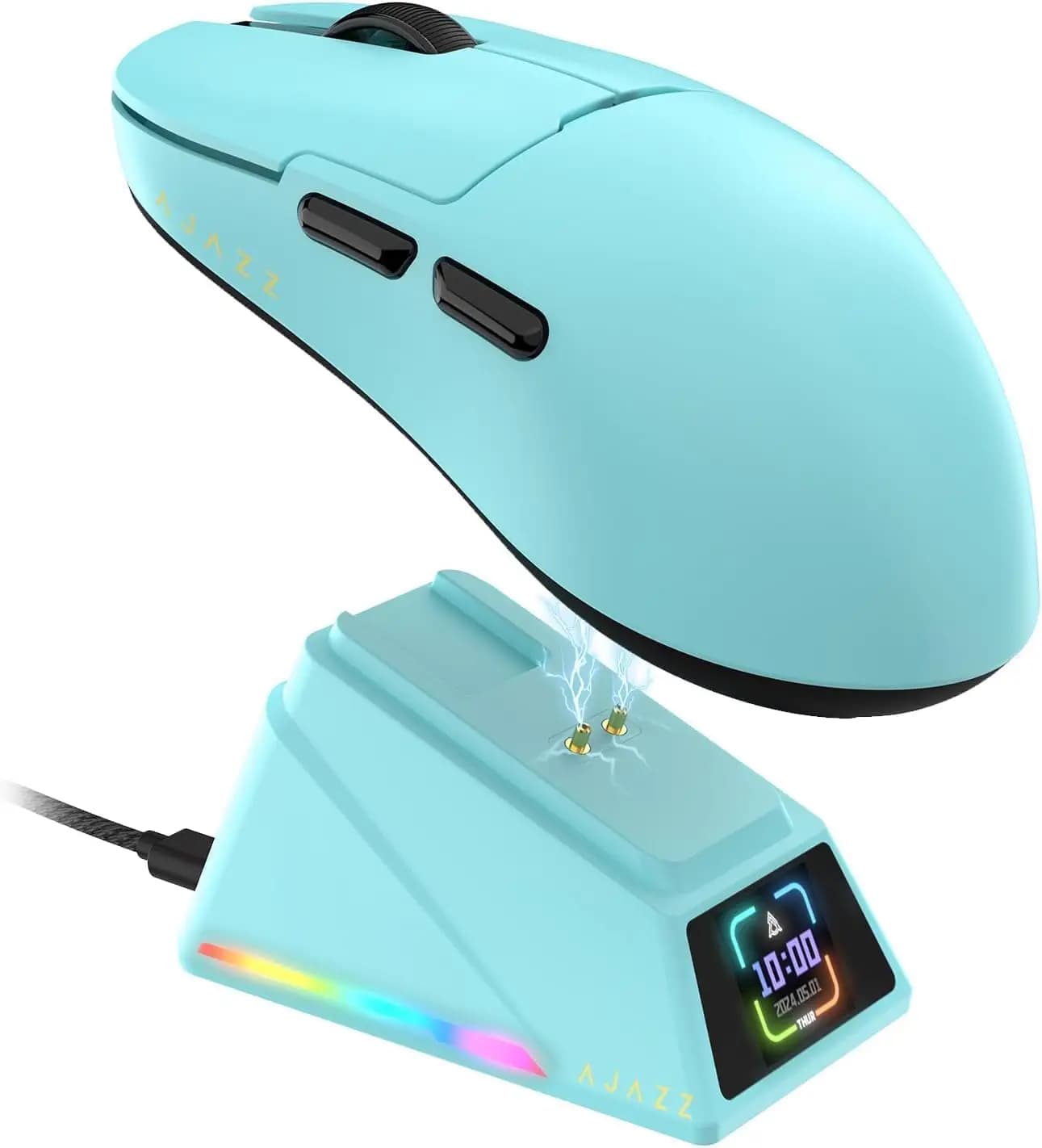 Mouse Wireless AJAZZ AJ159 APEX Paw3950 con Base di Ricarica Magnetica RGB, Mouse da Gaming Leggero con Connessione Bluetooth per PC e Laptop