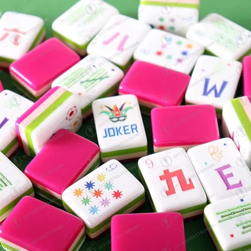 Set Mahjong in acrilico rosso rosa - Piastrelle Mahjong premium simili a cristalli per giochi domestici e regali