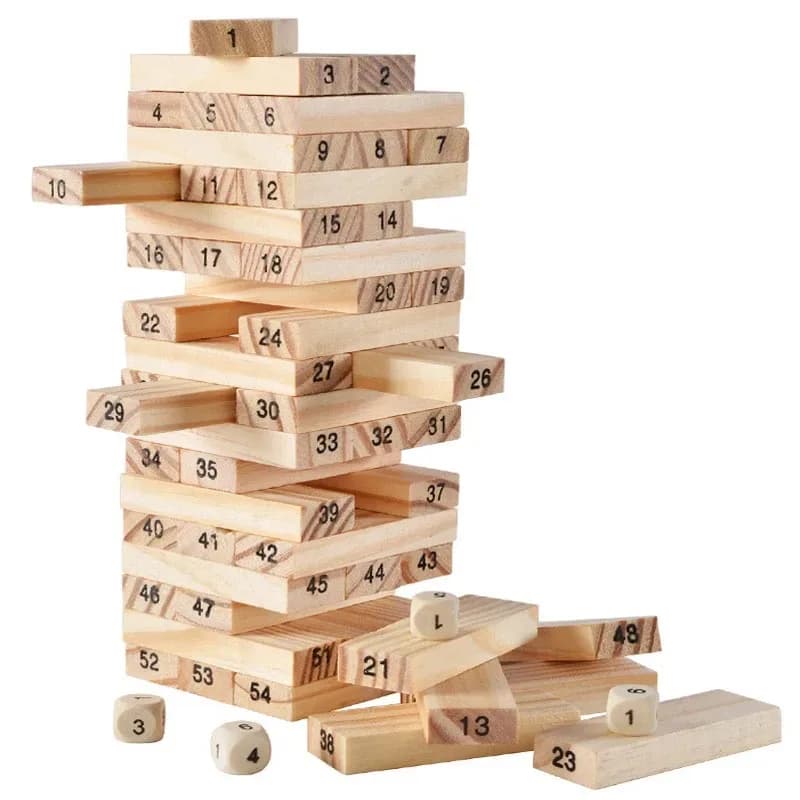 【Best-seller】Set di 54 Blocchi da Costruzione, Divertente Mini Torre in Legno, Gioco Educativo Montessori per Bambini