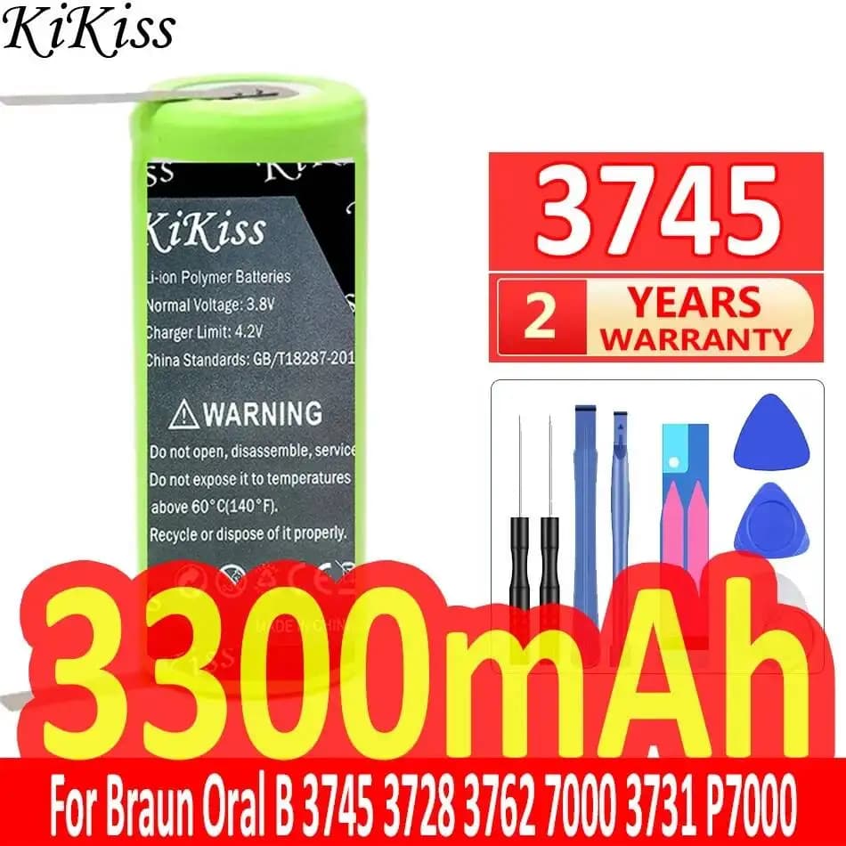Batteria di ricambio premium 3300mAh 1.2V 42mm x 17mm per spazzolino elettrico Braun Oral B 3745 3728 3762 7000 3731 P7000 D25 D28