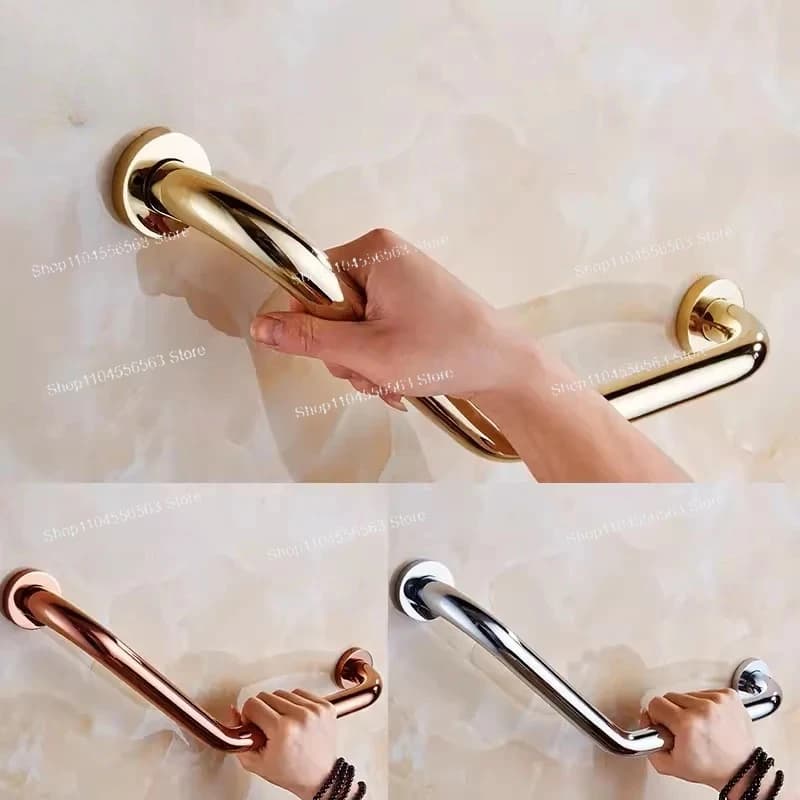 135 ° Barra di Sicurezza Angolata in Ottone per Vasca da Bagno con Porta Asciugamani, Finitura Antiscivolo Oro Rosa Antico per Anziani e Disabili