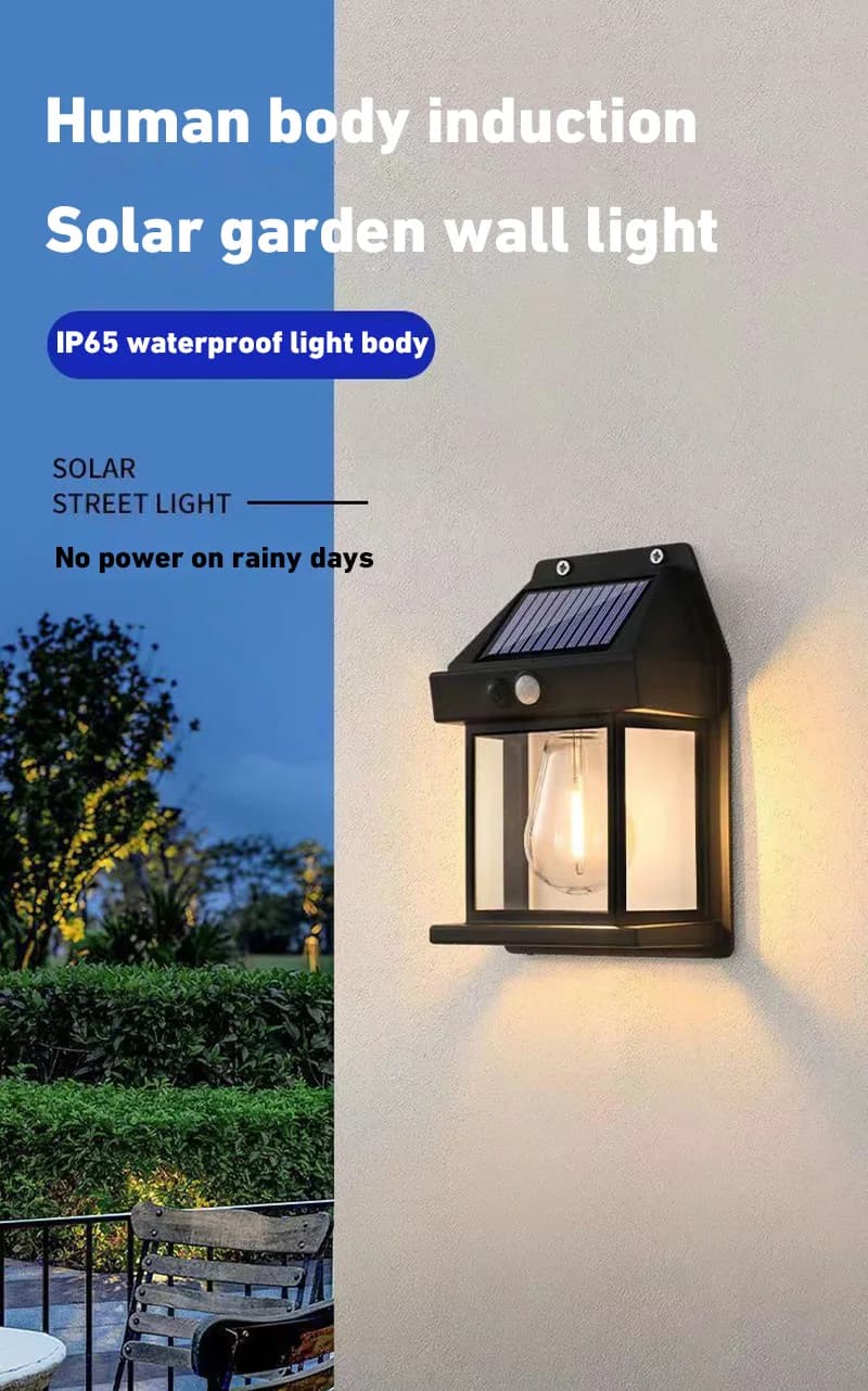 Lampada Solare da Parete LED per Esterni, Luce Notturna al Tungsteno, Lampada da Parete Intelligente con Sensore di Movimento, Impermeabile, per Decorazione di Cortili e Giardini