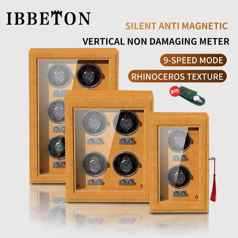 Avvolgitore Automatico per Orologi in Pelle, Scatola Porta Orologi da 2, 4 o 6 Posti con Motore Silenzioso Wanbao, Mobiletto Porta Orologi con Serratura a Chiave Abbinata