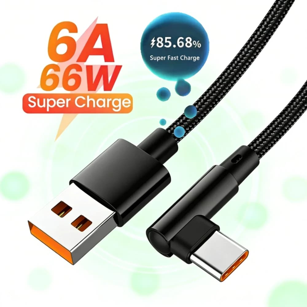 Cavo USB Type C 6A 66W con connettore a 90 gradi per ricarica rapida e trasferimento dati, compatibile con Huawei Mate 50, Samsung, Xiaomi e altri telefoni con porta USB C.