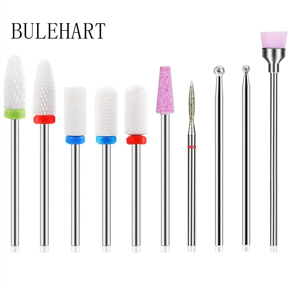 10 frese in ceramica per manicure, kit di punte per trapano per unghie diamantate in carburo, strumenti per attrezzature