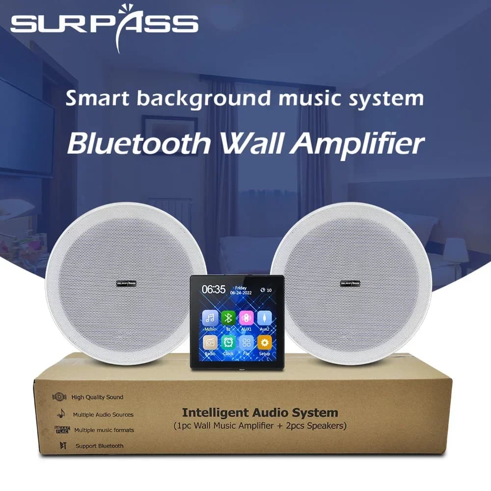 Amplificatore Bluetooth audio per casa intelligente Pannello da parete touch screen da 4 pollici Altoparlanti da soffitto passivi senza telaio Sistema musicale di sottofondo domestico