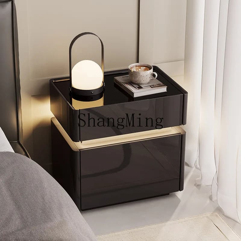 Nuovo Comodino SM Moderno e Semplice, Stile Internet Celebrity, con Serratura, Nero, di Alta Gamma per Camera da Letto