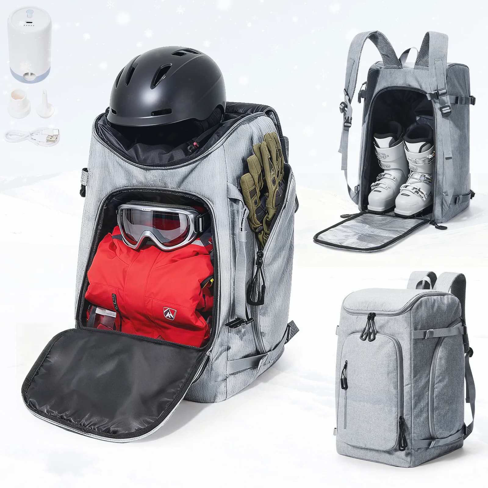 Zaino sottovuoto – Zaino da viaggio per scarponi da sci da 50 litri, impermeabile, zaino per scarponi da snowboard per viaggi, attrezzature per negozi, incluso casco