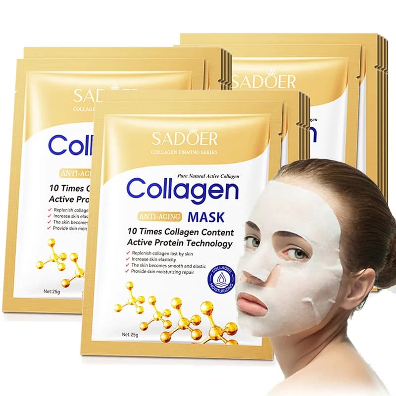 10 pz SADOER Collagene Maschera per il viso Rassodante Idratante Sbiancante per la cura della pelle Maschera per il viso Maschere per il viso Cura della pelle