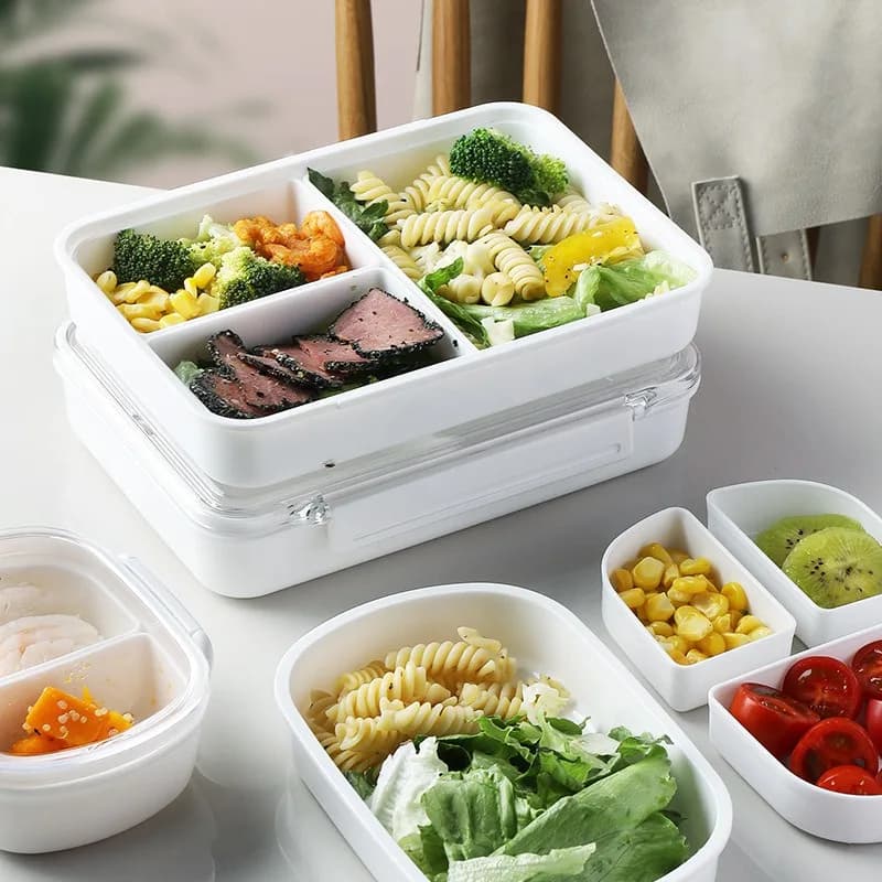Contenitore per Pranzo con Scomparti Adatto al Microonde, in Plastica per Alimenti, Contenitore per Congelatore con Chiusura Ermetica