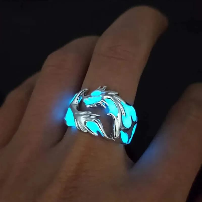 Anelli luminosi del drago per uomo Donna Anelli punk Anello da dito di dimensioni libere Anello che si illumina al buio Anello gioielli