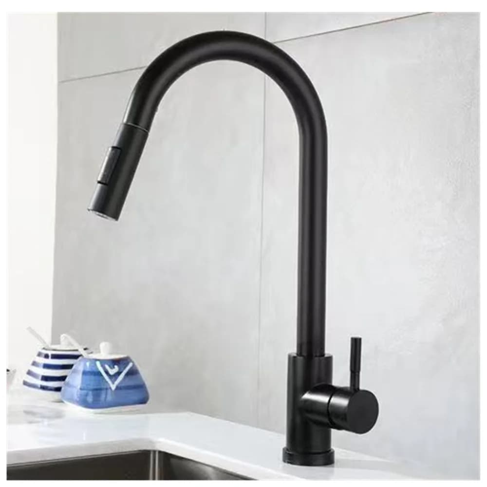 Rubinetto da cucina nero flessibile estraibile 2 modalità ugello miscelatore acqua calda fredda spruzzatore da piano e rubinetti SUS 304 flusso