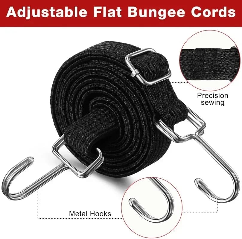 1/2M Adjustable Rubber Rope Belt Hook, Heavy-duty Elastic Long Bungee Jumping Belt, Anti-rust Metal Buckle Luggage Rope