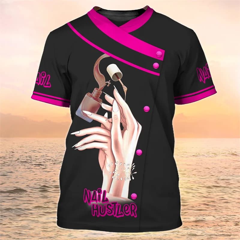 T-shirt modello manicure per donna Smalto per unghie T-shirt stampate in 3D T-shirt estive larghe Uniformi Maniche corte O-Collo T-shirt