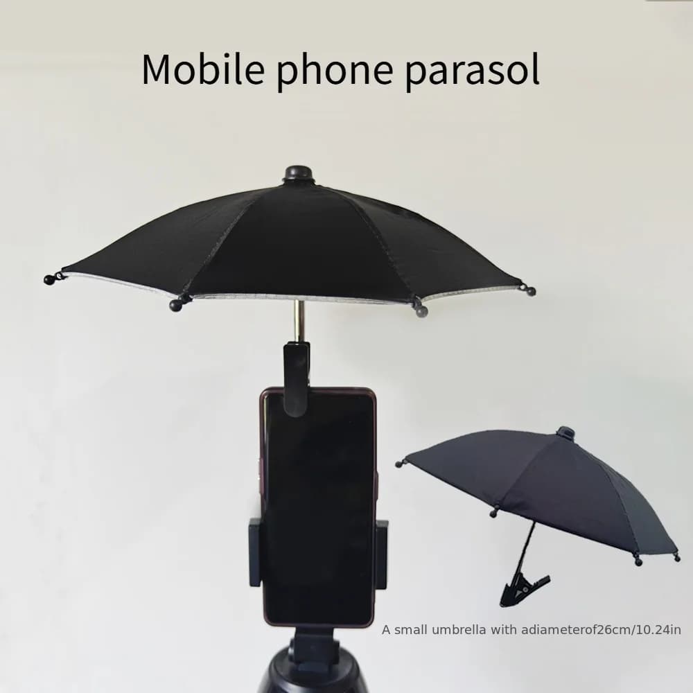 Mini Phone Sun Shade Umbrella, 26cm Portable Outdoor Parasol for Summer, Anti-Glare & Heat Block, Universal Clip-On Design