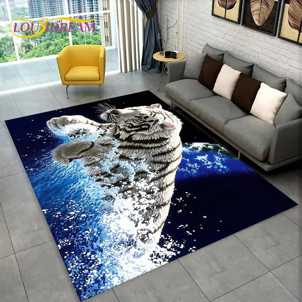 Tappeto 3D Tigre Leopardo Ghepardo Leone Lupo Area, Tappeto per Soggiorno Camera da letto Divano Zerbino Decorazione della cucina, Tappetino antiscivolo per bambini