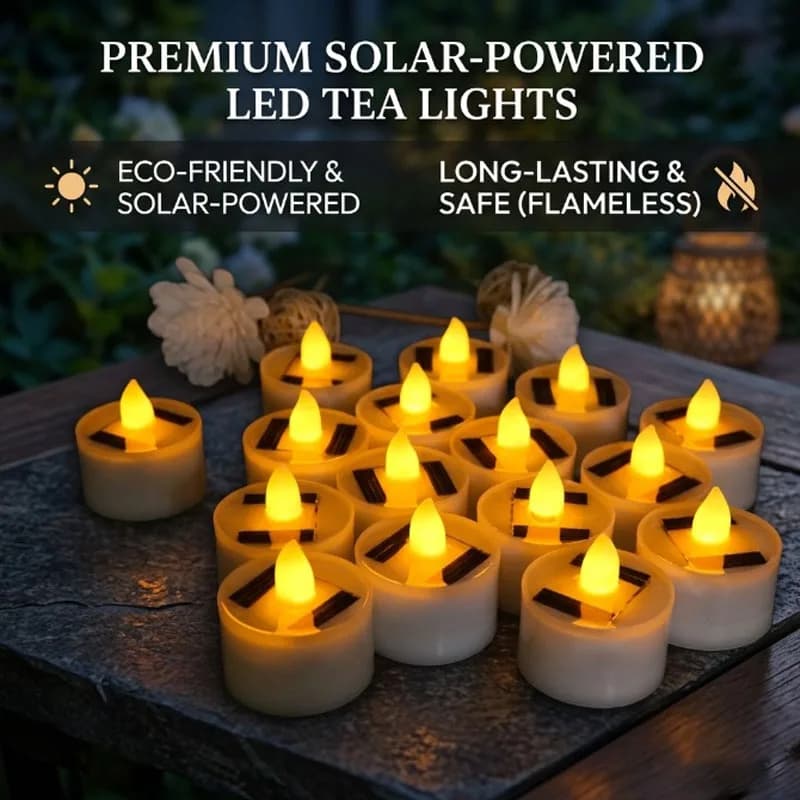 Solar Flameless LED Tea Light Candles, Waterproof Outdoor Shine Votive Set Dusk to Dawn for Christmas Halloween Party Decoration