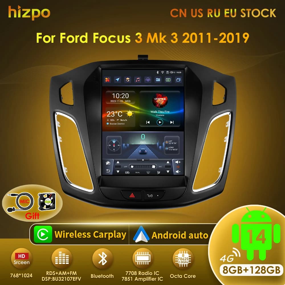 Hizpo 9.7 "autoradio per Ford Focus 3 Mk 3 2011 2012 - 2019 2 Din Android 13 lettore Video multimediale 2Din Carplay Auto Stereo