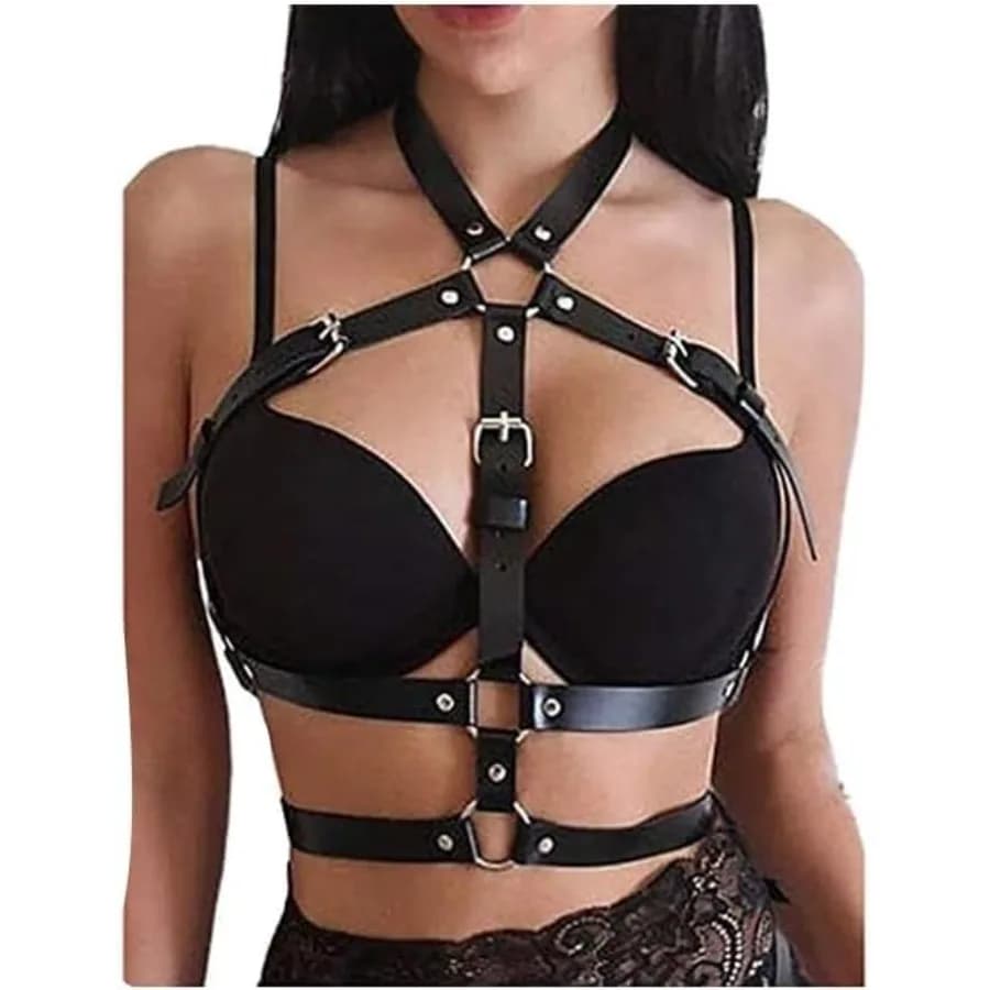 BAQOEYII Cintura in pelle stile punk, imbracatura regolabile in pelle PU da donna, accessorio per festival e streetwear