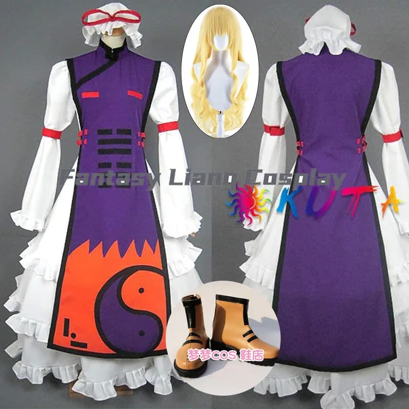 Costume Cosplay Anime Yakumo Yukari, Wig, Shoes, Purple Dress, Princess skirt, Sexy and Kawaii, for Halloween and Carnival