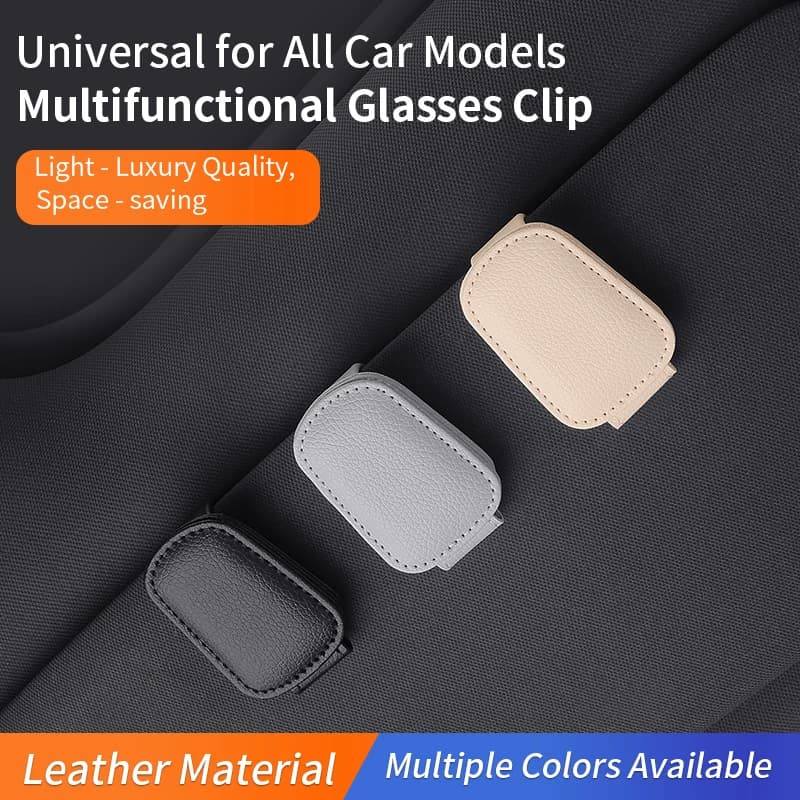 Clip Multifunzionale per Occhiali da Auto, Porta Occhiali per Auto, Scatola Portaoggetti in Pelle per Visiera Parasole, Clip per Occhiali da Sole e Porta Carte per Auto