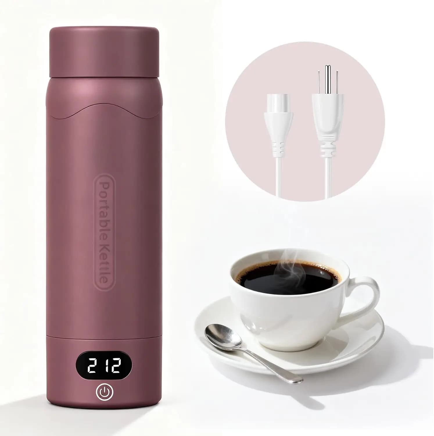 500 ml portable electric kettle, stainless steel 316, 4 temperature settings, quick boiling, automatic shutdown, red blueberry