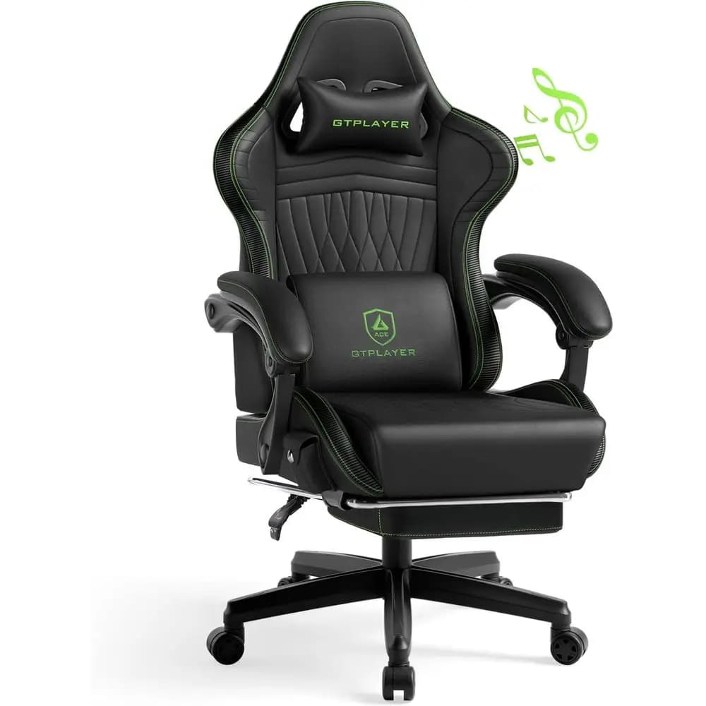 Sedia da gaming ergonomica con schienale alto, braccioli reclinabili e regolabili, nera e verde