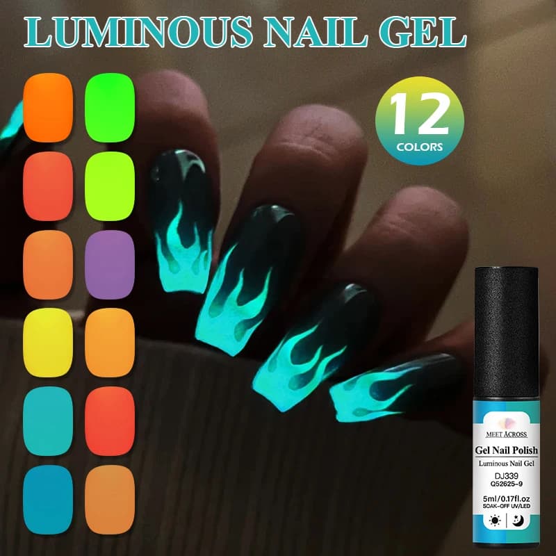Smalto gel fluorescente da 5ml che si illumina al buio, 12 colori, gel per unghie UV LED neon estivo, smalto gel soak-off, gel fluorescente luminoso per nail art