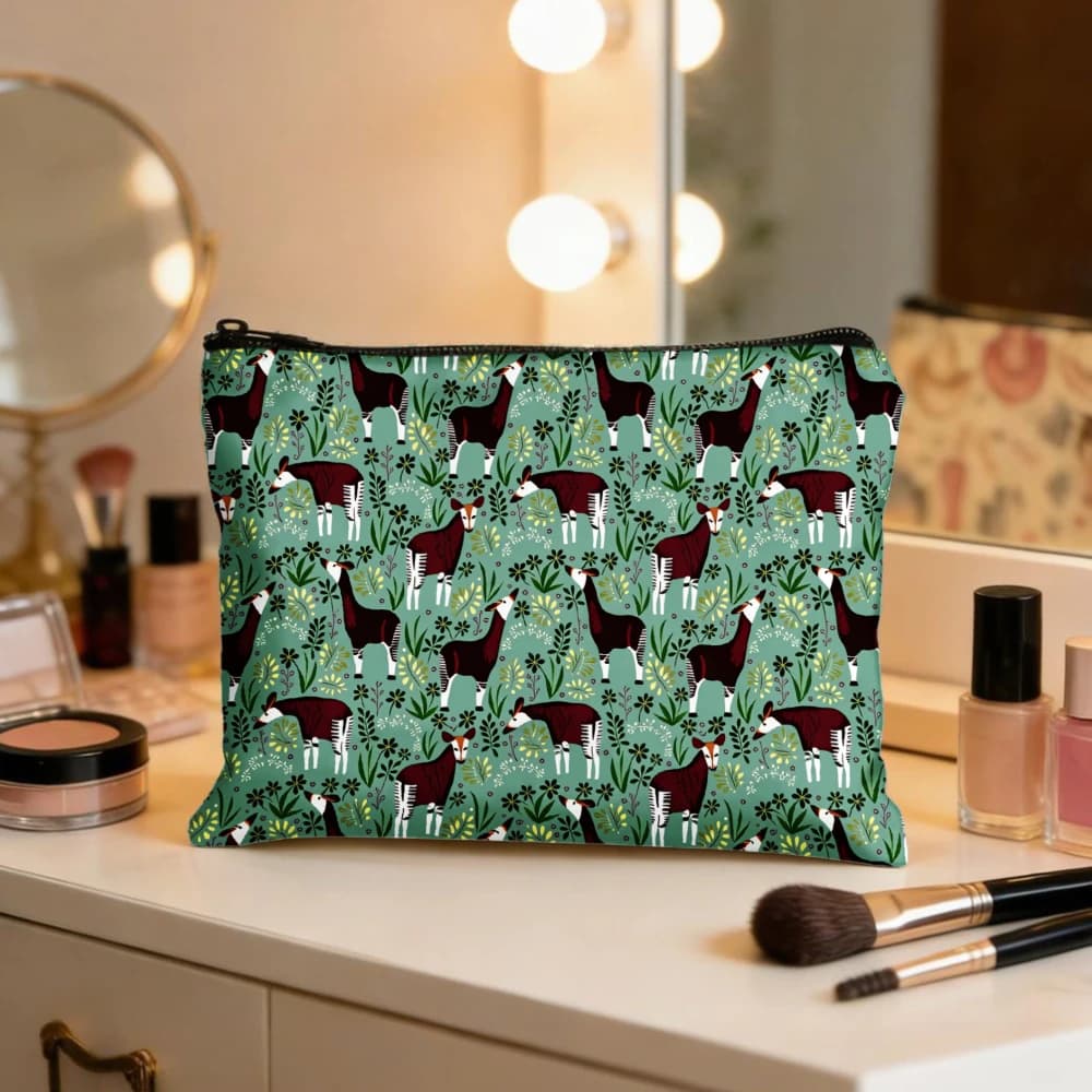 Borse per il trucco con stampa motivo verde foresta cervo per ragazze, pochette per cosmetici, borsa da toilette, astuccio per matite, custodia da viaggio