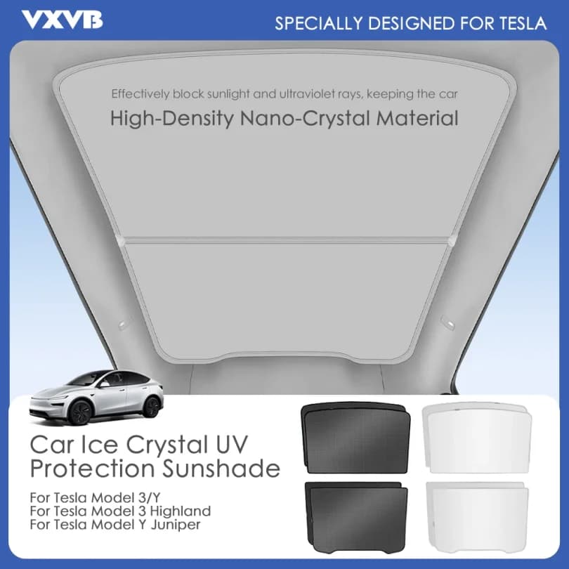 Per Tesla Model 3/Y, Model 3 Highland, Model Y Juniper: Tendina Parasole in Tessuto con Fibbia per Tetto in Vetro, Anteriore e Posteriore