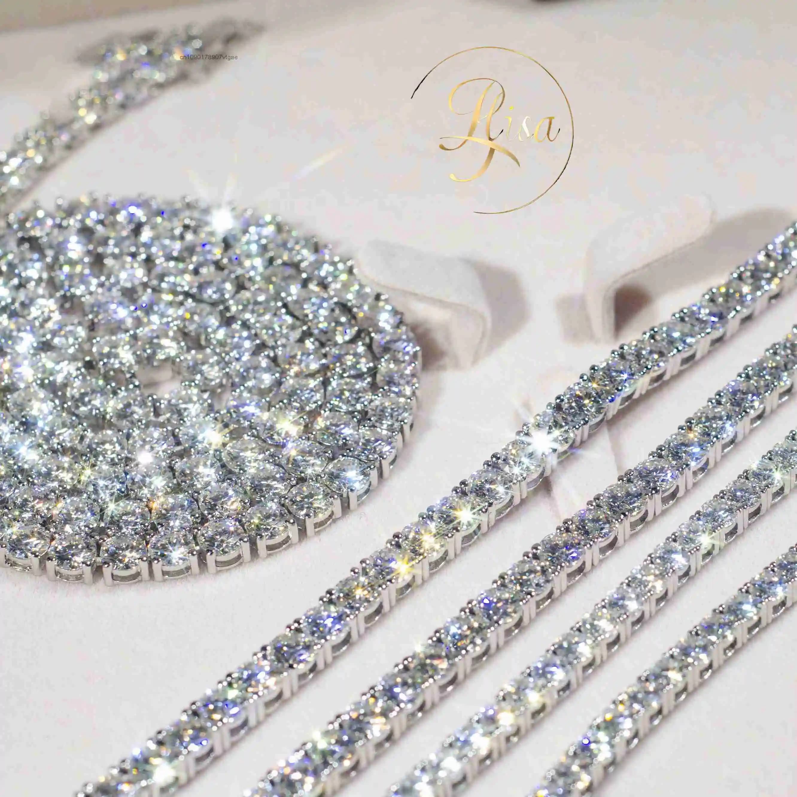 in Elisa Stock Moissanite Tennis Chain 3mm to 5mm Diamond 6 Inches to 24 Inches Necklace 925S Cuban Link Chain for Hip Hop Men.