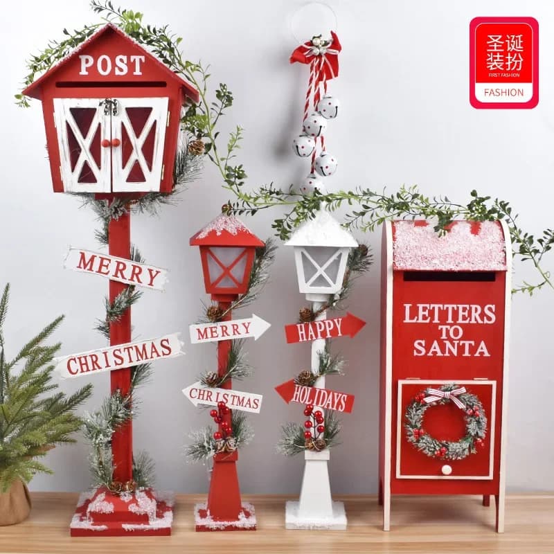Decorazione Natalizia Durevole: Cassetta Postale in Legno, Lampione Stradale, Decorazione per Hotel, Bar, Negozio, Reception, Albero di Natale