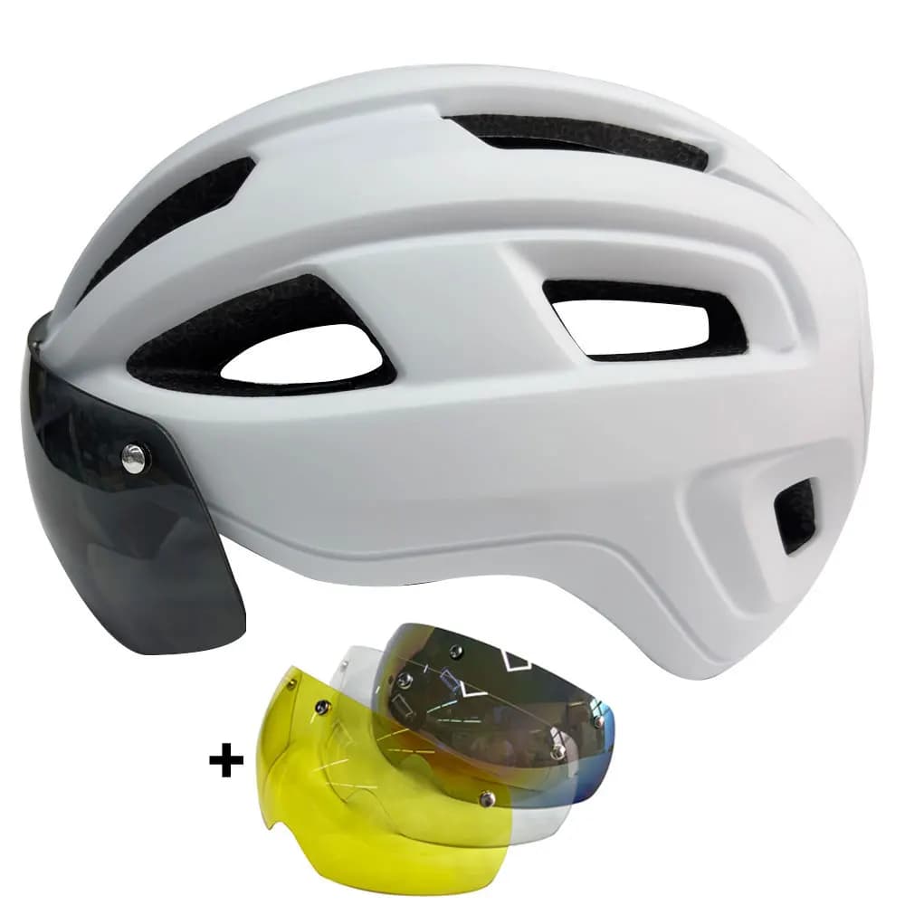 Casco da Bicicletta Leggero e Regolabile per Adulti con Chiusura Magnetica, Accessori per Mountain Bike, Guscio in PC con 4 Lenti