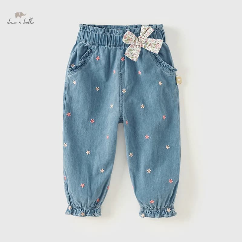 Dave Bella Pantaloni per bambini Pantaloni da ragazza autunnali Moda Casual Dolce e carino Pantaloni in denim Allentati da esterno DB 3242342
