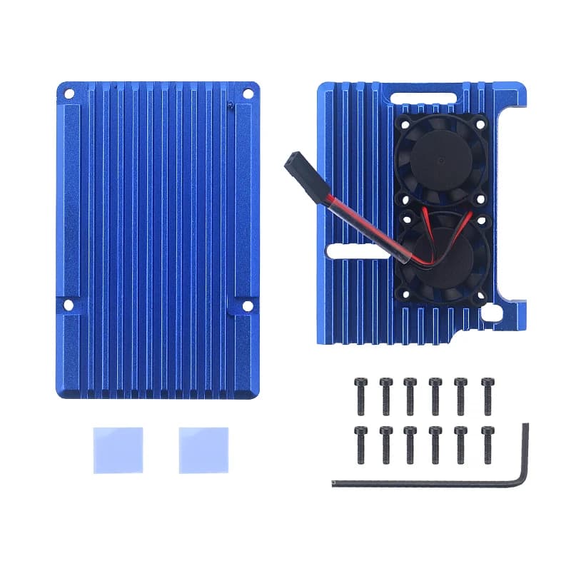 Custodia Raspberry Pi 4 modello B con mini ventole di raffreddamento doppie Guscio protettivo di raffreddamento Custodia di raffreddamento in lega di alluminio per RPi 4 4B