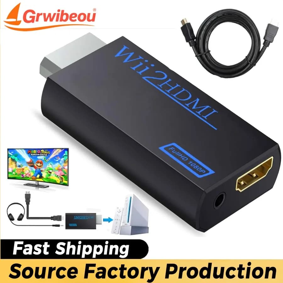 Convertitore Grwibeou da WII a HDMI compatibile Full HD 1080P, adattatore da WII a HD con audio da 3,5 mm per PC, monitor HDTV con cavo HD