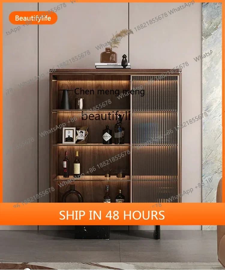 cn8350 LHY Un vetrina per vino in noce nera, vetrina in vetro per riporre le pareti del soggiorno, di lusso, di fascia alta, per sala da pranzo