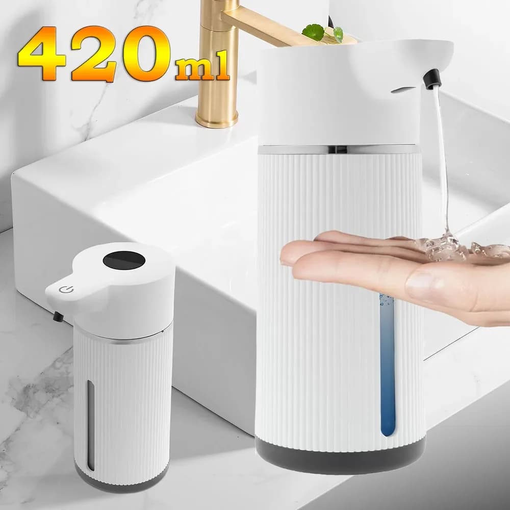 Dispenser automatico di sapone da 420 ml con 4 livelli di regolazione, dispenser di sapone liquido/schiuma senza contatto con sensore a infrarossi per bagno e cucina