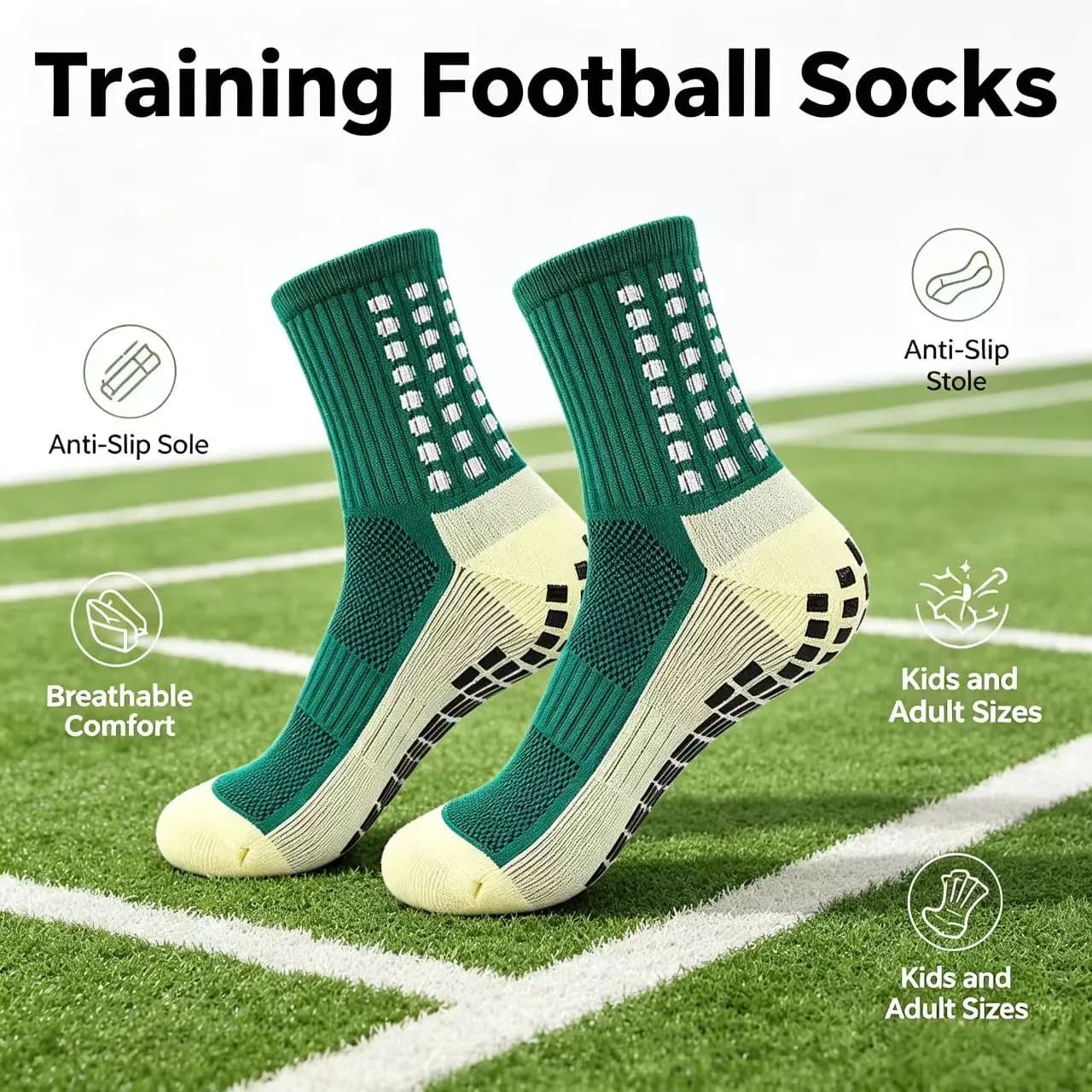 2026 New Edition Glue-Point Football Socks Mid-Calf Anti-Slip Design Breathable Sweat-Free Skin-Friendly Adult Version