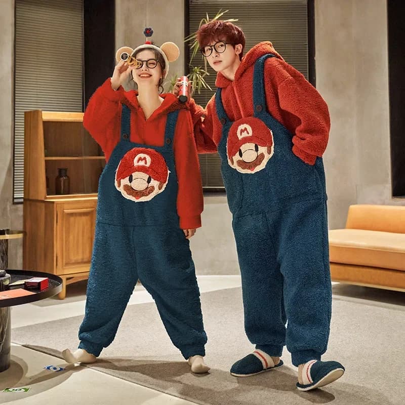 Autunno e inverno caldo coppia adulta Kigurumi cartone animato pigiama intero velluto corallo ispessimento con cappuccio comfort loungewear