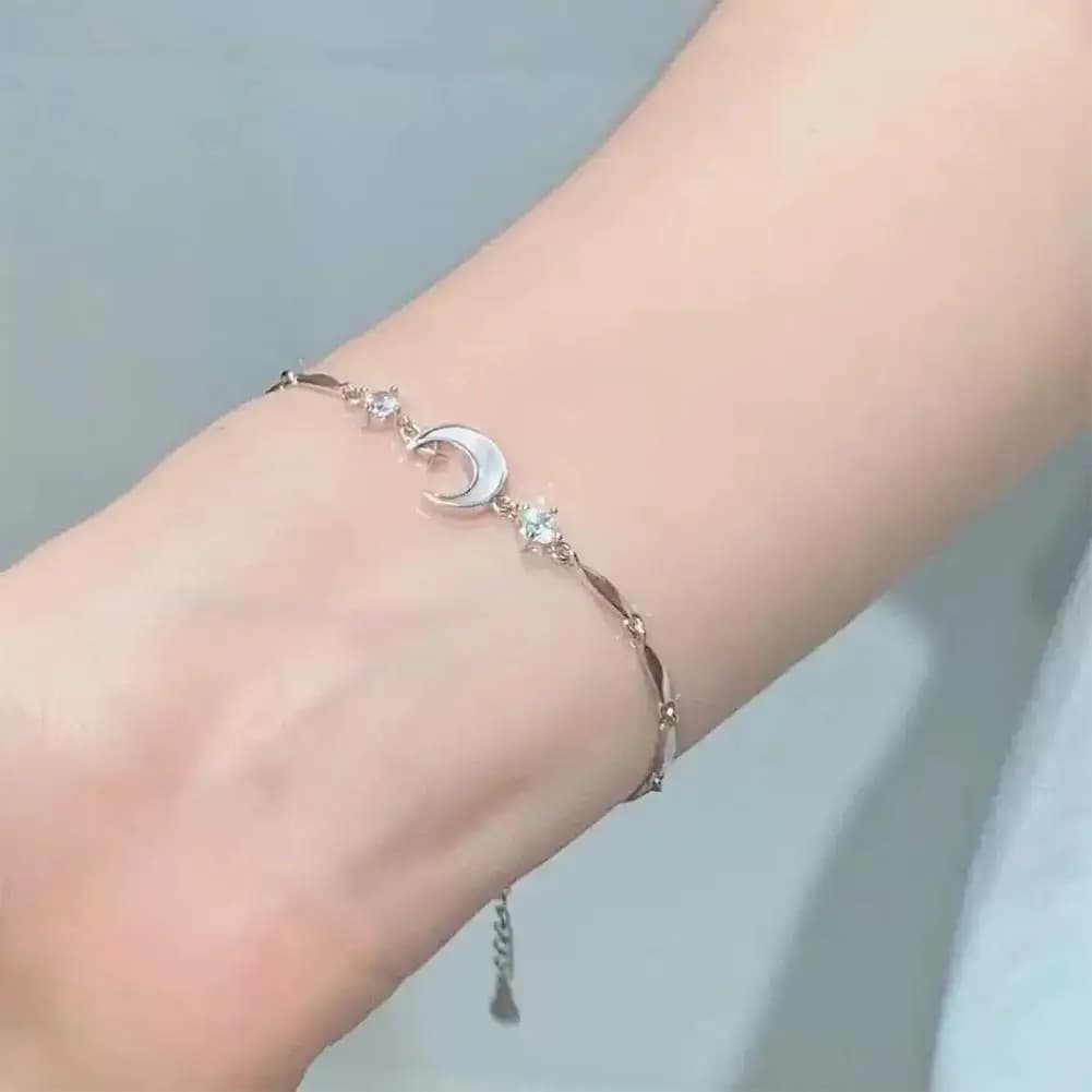 Shiny Pink Crystal Cherry Blossom Bracelets For Women Girls Sweet Moon Bow Flowers Zircon Bracelet Party Aesthetic Egirl Jewelry