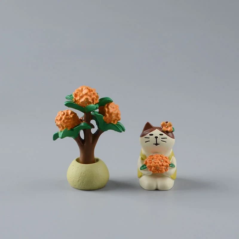 Zakka Simpatico Gatto Osmanthus Albero Cacchino Desktop Casa Artigianato Fata Giardino Mini Ornamenti Accessori Regalo Figurine di Cartone Animato Decor