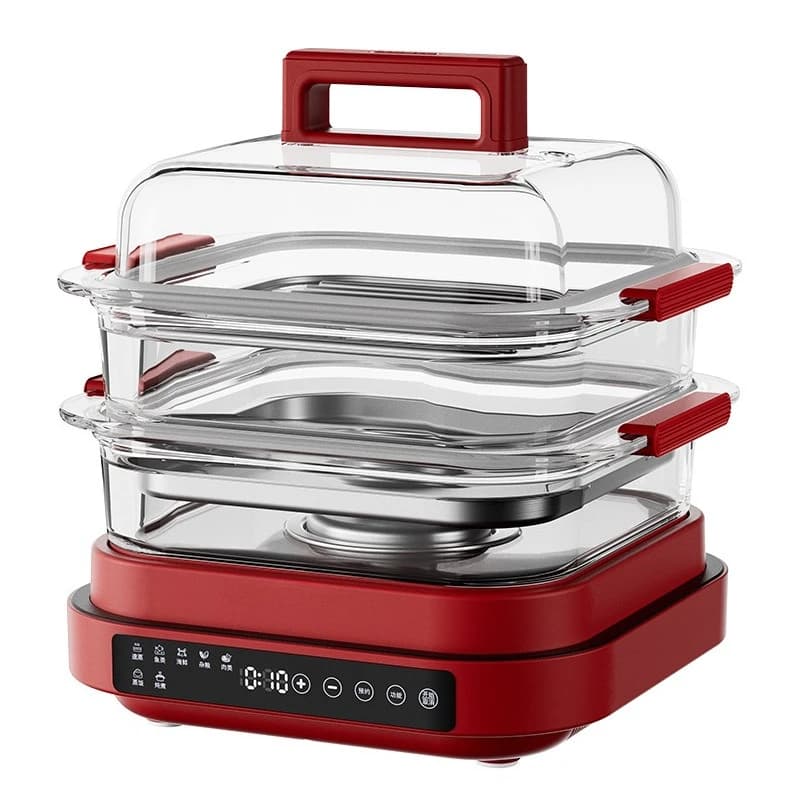 Dual-plate switching multifunctional pot, glass electric steamer,cooking in one combo for pan-frying, grilling, and hot pot