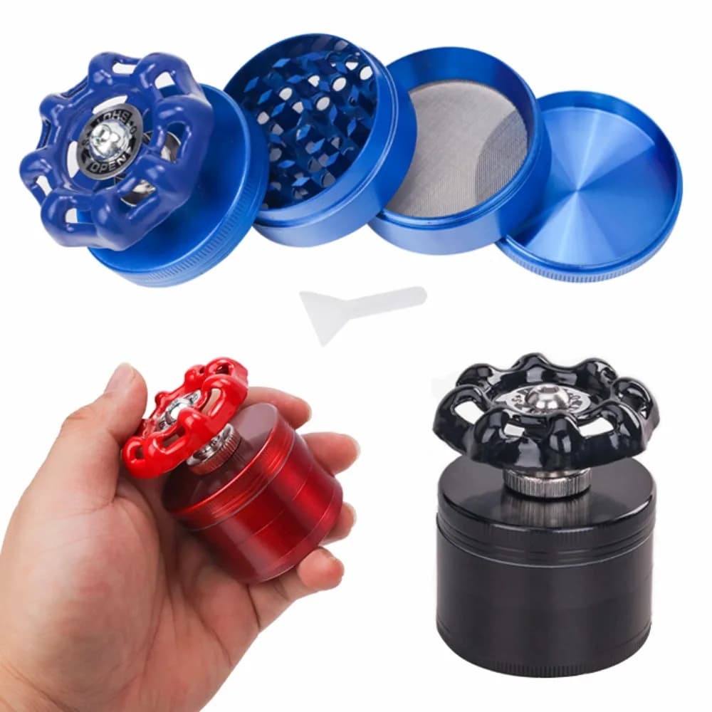 Grinder per Tabacco ed Erbe a 4 Strati, Forma di Rubinetto 50mm, Trituratore Manuale in Metallo, Accessorio per Fumatori, Regalo per Uomo