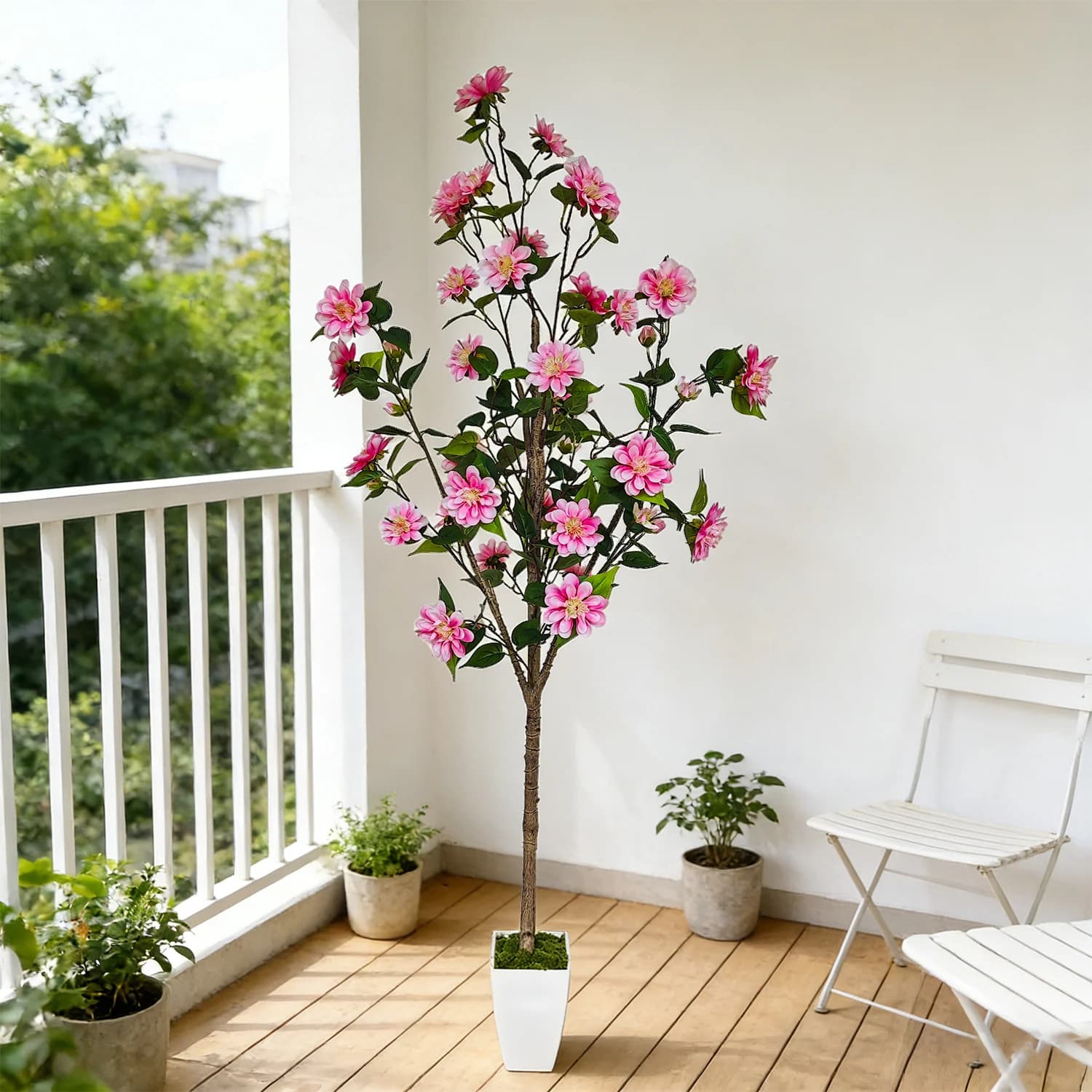 Albero di Crisantemo Rosa Artificiale 1,25m-1,80m, Pianta Floreale Finta Realistica per Decorazioni Interne ed Esterne, Casa, Matrimoni, Feste