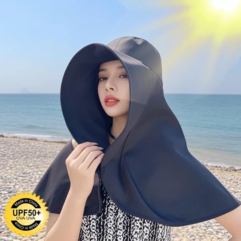 Summer Women's Sun Protection Hat With Large Brim Face Covering Hat Face Mask Neck Protection