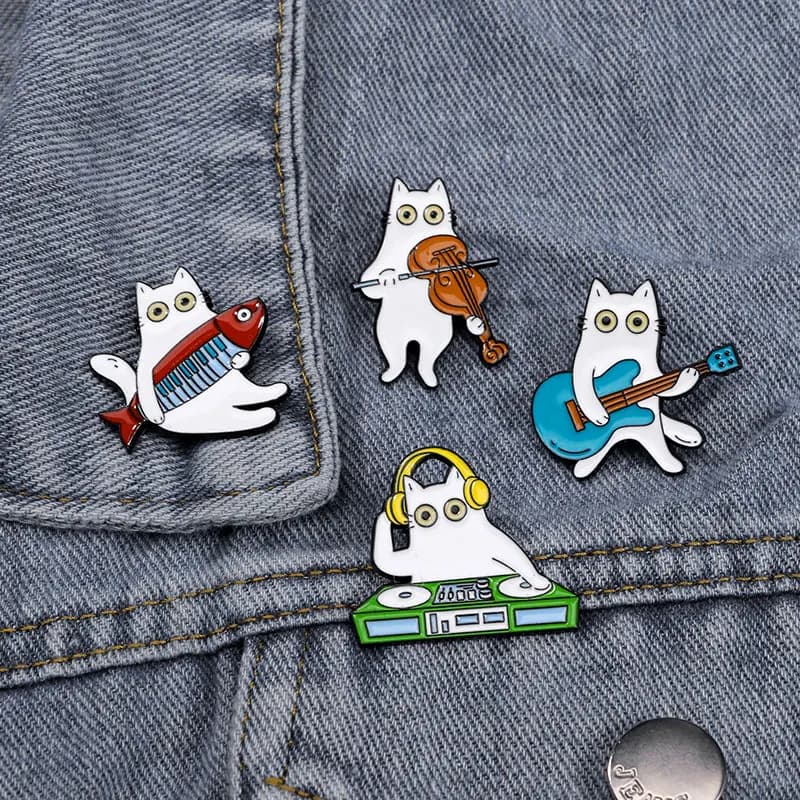 Collection of musical cats enamelled bass guitar DJ Kitten Pins For backpack bag nice gift For lovers