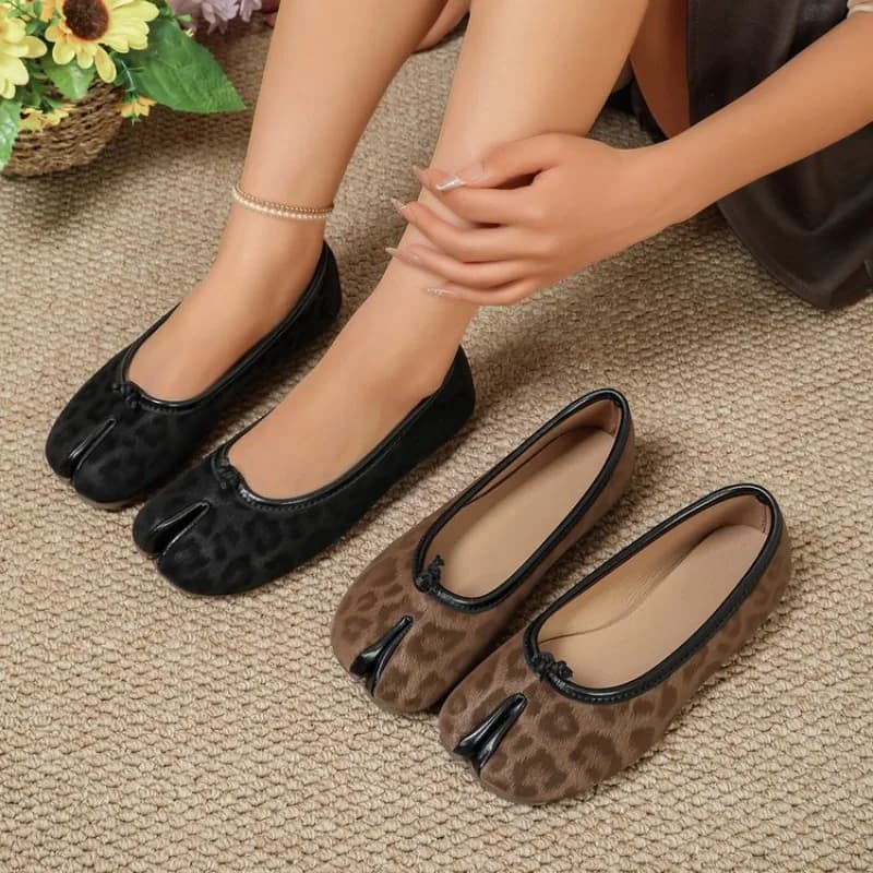 Fashion Leopard Pattern Split Toe Women Ballet Flats Spring Summer Casual Soft Soles Walking Lazy Loafers Gilrs Dance Tabi Shoes